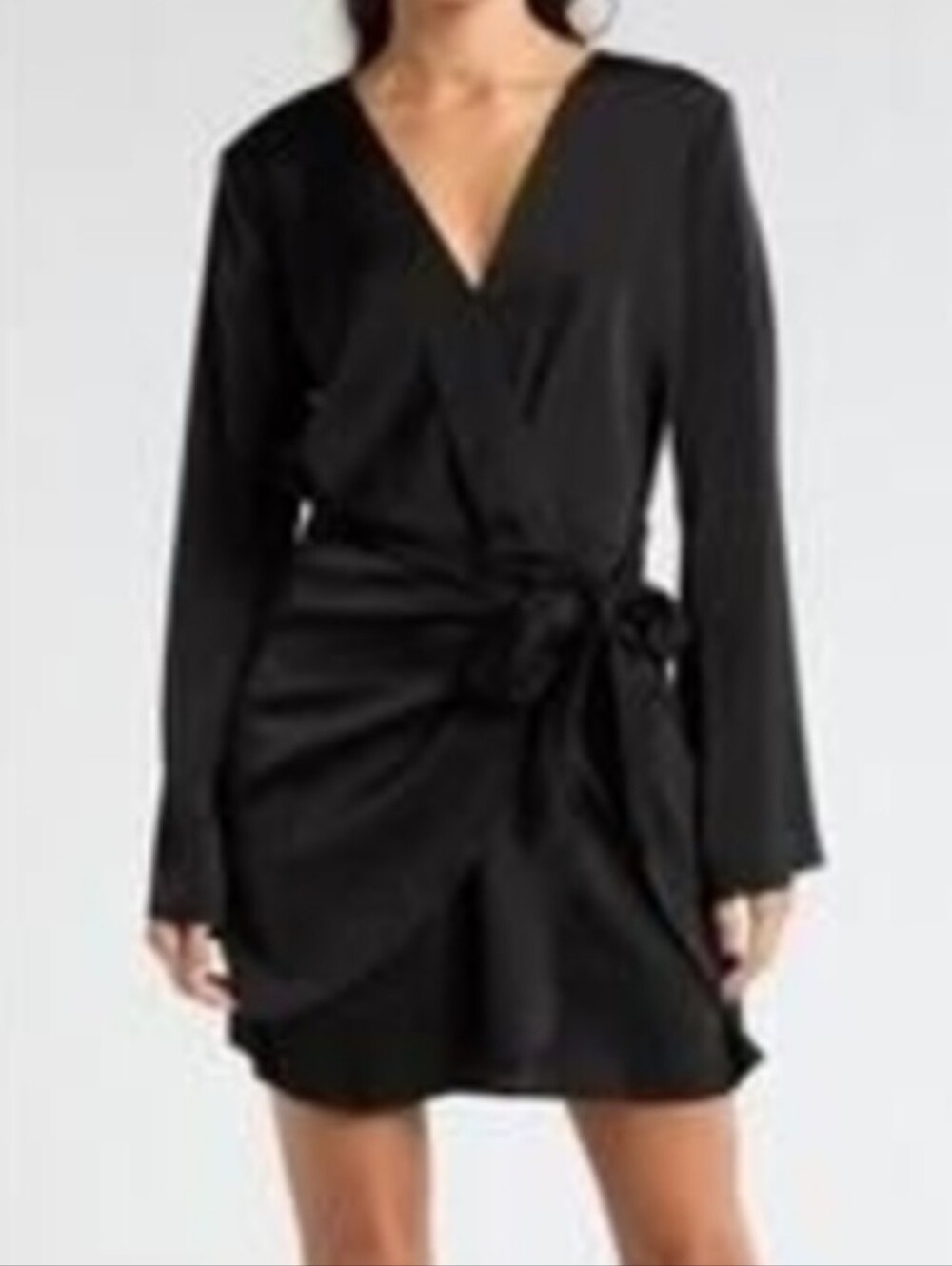 WAYF Sally Satin Wrap Dress In Black